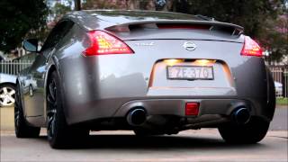 1 of 2 370Z Exhaust Motordyne Shockwave E370 CBE Close Warm  Redline Revs [upl. by Ennoval687]