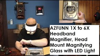 AZFUNN 1X to 6X Headband Magnifier Head Mount with LED Light for Close Work Jewelers Loupe [upl. by Nais]