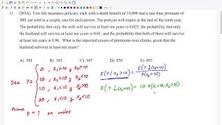 SoA Exam P Probabilidad S4E11 Prima sobre reclamos [upl. by Gerdeen]