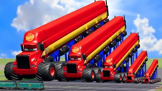 Big amp Small Long amp Tall Mack Truck with Monster Truck Wheels vs Trains  BeamNGDrive [upl. by Georgiana178]