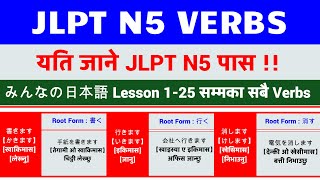 JLPT N5 Verbs  みんなの日本語 Lesson 125 का सबै 115 Verbs with Root Form  For JLPT N5 Exam [upl. by Navac]