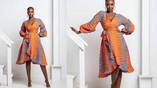 How to cut and sew a Wrap Dress with flounce and bubblepuff sleeves Beginner friendly tutorial [upl. by Adniuqal848]