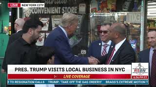 President Donald J Trump Visits Harlem Bodega 4162024 [upl. by Nhepets]