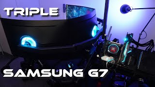 Samsung Odyssey G7 Triple Screen Ceiling Mounted Adjustable Stand [upl. by Allemahs]