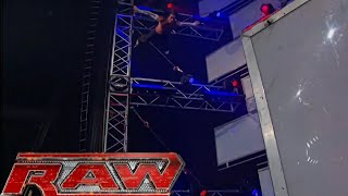 Jeff Hardy Swanton Bombs Randy Orton On Top Of The RAW Stage Shocking RAW Jan 142008 [upl. by Uhp]