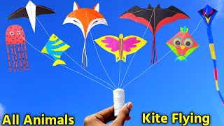 All Animals kite flying  how to make kite  batbirdfoxsnakefish kite making patang bazi [upl. by Felike455]