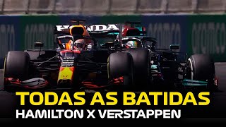 RETROSPECTIVA TODAS AS BATIDAS ENTRE HAMILTON E VERSTAPPEN EM 2021 [upl. by Purdum]