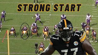 Film Room Broderick Jones STARS in First Career Steelers Start [upl. by Ailecec]