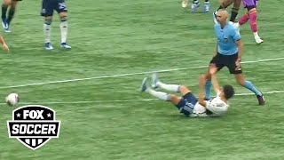 Ref collides with a Vancouver player and MAYHEM ensues  FOX Soccer [upl. by Anilecram]