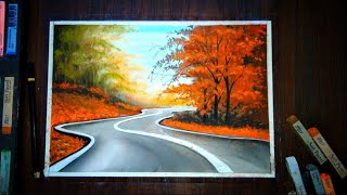 How to draw Beautiful Roadways Landscape Scenery for beginners  Soft Pastel Drawing  Landscape [upl. by Sy]