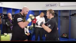 ALREADY TRAINING FOR DEONTAY WILDER  TYSON FURY BATTERS PADS AFTER PIANETA WIN IN BELFAST [upl. by Mame]