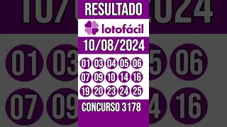 LOTO FACIL hoje  10082024  Resultado concurso 3178 [upl. by Mandle]