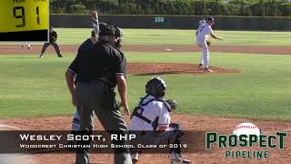 Wesley Scott Prospect Video RHP Woodcrest Christian High School Class of 2019 [upl. by Aztilay]