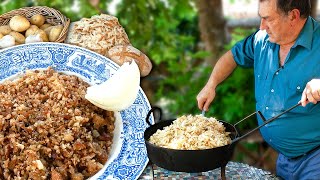 MIGAS DE PASTOR en una sartén forjada hace 150 años RECETA de este GUISO PASTORIL en el monte [upl. by Acnalb]