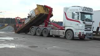 Scania hook lift loader machinery on a trailer 2013 [upl. by Sailesh]