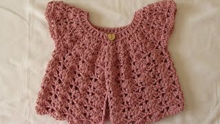 How to crochet a pretty shell stitch cardigan  sweater  baby and girls sizes [upl. by Ynohta]