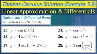 Thomas calculus exercise 39 Q23 to Q28  Differentials dy calculus urdu hindi  Lec 83 [upl. by Orelia]