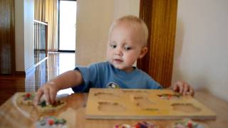 Anecdotal Record  Levi 18 months completing a puzzle [upl. by Nosnehpets]