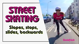 Urban rollerblading in Brighton with backwards inline skating downhill stops jumps amp powerslides [upl. by Kornher]