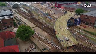 Bouw busbrug over spoor in Zwolle gezien vanuit de lucht [upl. by Ecenaj]