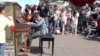 11 Year Old George plays Beethoven Pathetique in London under a bridge [upl. by Marja]