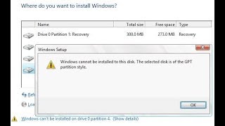 ERROR quotWindows cannot be installed to this diskThe selected disk is of the GPT partition stylequot🤔 [upl. by Hooper]