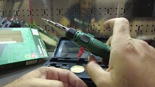 Parkside gas soldering iron set Lidl supermarket solder kit reviewunboxing [upl. by Elyak]