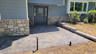 Techo Bloc paver walkway and retaining wall with lights [upl. by Shantha126]