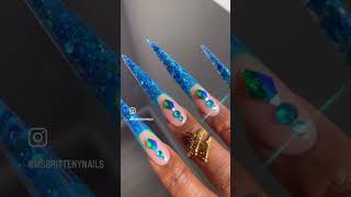 Sculpted stiletto using nail forms glitter polygel blue Polygel nails naildesign polygel [upl. by Nevyar595]