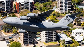 RAAF C17 LOW LEVEL through Brisbane CBD  Riverfire 2021 [upl. by Alayne509]