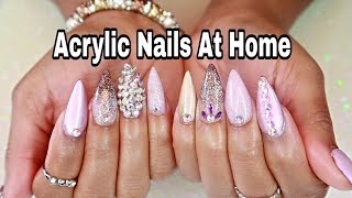 Watch Me Do My Own Valentines Day Nails  STILETTO NAILS W BLING [upl. by Cedric879]