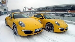 911 Carrera S vs 4S Twin Drift Schnee Hockenheim Test sport auto [upl. by Boyse517]