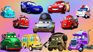 🚔 Looking For Disney Pixar Cars Lightning Mcqueen Sheriff Fillmore Flo Doc Hudson Mater [upl. by Colner]