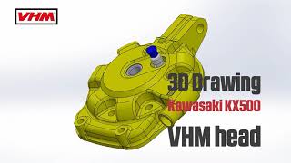 VHM 3D Drawing billet cylinder head Kawasaki KX500 [upl. by Mallen]