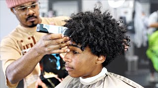 HAIRCUT TUTORIAL MID TAPER FLARED OUT CURLY TOP  CREATING A HAIRLINE [upl. by Aubine]