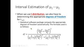 Inferences About the Difference Between Two Population Means σ1 and σ2 unknowninterval estimation [upl. by Ykroc]