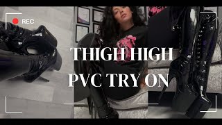 4K PLEASER 3063 THIGH HIGH PVC BOOT TRY ON [upl. by Adnamra]