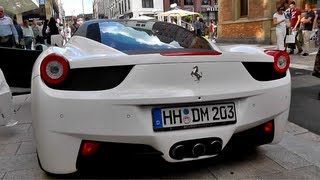 Ferrari 458 Italia white Sound  Start Up Revs Acceleration amp Combos Full HD [upl. by Anyar]