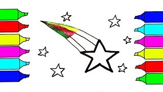 Drawing Glitters Stars With rainbow  Coloring Pages For Kids [upl. by Pearla]