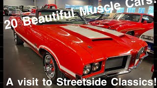 Showroom tour of Streetside Classics Muscle Cars Chevelles Camaros Mustangs MOPAR 442 others [upl. by Nrevel]