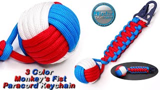 3 Color Monkeys Fist Paracord Keychain King Cobra Knot Tutorial [upl. by Inaliak851]