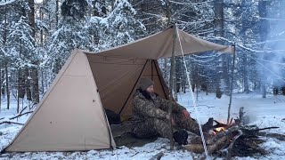 Winter Hot Tent Wood Stove Camping 15F ECW Fur Suit [upl. by Otrebcire305]