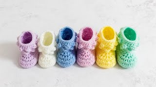 How to Crochet CUTE and Easy Baby Booties Various Sizes [upl. by Pacificia265]