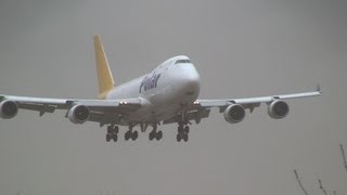 Storm Polar Air Cargo Boeing 747400F Crosswind Landing at Narita [upl. by Nnylyrehc]