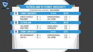 NSW Premier Cricket  Second Grade Albert Cup  Round 16  Sutherland v Sydney University  Day 2 [upl. by Oniger]