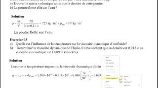 TD MDF Chapitre 01 Propriétés des fluides [upl. by Sherwood]