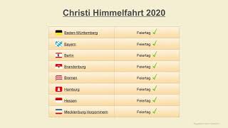 Christi Himmelfahrt 2020  Datum  Feiertage Deutschland 2020 [upl. by Arymas156]