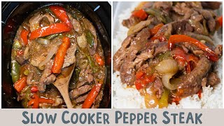 Slow Cooker Pepper Steak with Onions 🧅🥩 Better than takeout [upl. by Ahsocin]