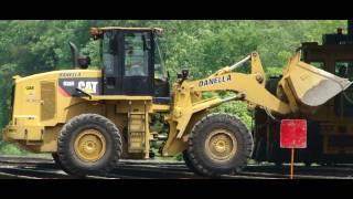 Cat Loader on Train Tracks With Train and Other MOW Equipment [upl. by Stoecker]