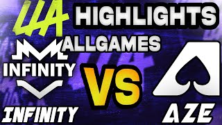 TEAM AZE VS INFINITY GAMES HIGHLIGHTS  LEAGUE OF LEGENDS  LLA JORNADA 2 2023 [upl. by Ahtebbat]